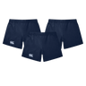 The Women's Canterbury Yokohama Short 3-Pack Bundle offers three navy blue shorts with left-side logos featuring Vapodri Fabric for ultimate comfort. Designed as women's rugby shorts by Bundle Canterbury, they ensure you stay dry and stylish on and off the field.
