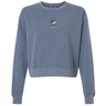 Blue mid-length heavyweight fleece SUNY Maritime Men’s Rugby Women’s Garment-Dyed Mid-Length Crewneck Sweatshirt featuring a Maritime Rugby logo on the chest.