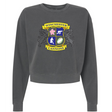 The Winchester Cannons Women's Garment-Dyed Mid-Length Crewneck Sweatshirt by EMB S&S Activewear is a dark grey heavyweight fleece with a colorful crest reading "Winchester Cannons" and sports-themed icons.