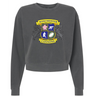 The Winchester Cannons Women's Garment-Dyed Mid-Length Crewneck Sweatshirt by EMB S&S Activewear is a dark grey heavyweight fleece with a colorful crest reading "Winchester Cannons" and sports-themed icons.