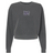 The Valley Panthers Girls Rugby Women’s Garment-Dyed Mid-Length Crewneck Sweatshirt by EMB S&S Activewear is a charcoal gray women’s crewneck, garment-dyed for a lived-in feel, and features a small “Valley Panthers Cross Country” logo in purple and white on the left chest.