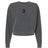 Aging Alabama Rugby Players Women’s Garment-Dyed Mid-Length Crewneck Sweatshirt in charcoal grey heavyweight fleece, featuring a small chest graphic of an Alabama silhouette containing an illustration of a person holding a scythe.