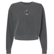 Charcoal grey heavyweight fleece ICRON Women’s Garment-Dyed Mid-Length Crewneck Sweatshirt with an “ICRON” shield logo on the chest.