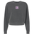 Charcoal gray garment-dyed Western Carolina University Women’s Garment-Dyed Mid-Length Crewneck Sweatshirt with a Western Carolina Rugby emblem on the chest.