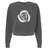 The Missoula All-Maggots Women’s Garment-Dyed Mid-Length Crewneck Sweatshirt by EMB S&S Activewear is a dark gray heavyweight fleece crewneck featuring a white spiral made of oval shapes centered on the front. This garment-dyed sweatshirt ensures both comfort and style.