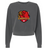 The EMB S&S Activewear Godzilla Rugby Football Club Women’s Garment-Dyed Mid-Length Crewneck Sweatshirt is a dark gray, cropped sweatshirt featuring a red and gold “Godzilla Rugby Football Club” logo with a stylized dragon on the front.