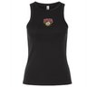 The EMB S&S Activewear RVA T.R.C. Women’s Baby Rib Tank is a black, sleeveless stretch-fit top featuring “RVA” and “RICHMOND” text above a yellow basketball graphic printed on the front center, delivering a classic style ideal for any fan.