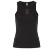 Aging Alabama Rugby Players Women’s Baby Rib Tank in black featuring an embroidered Alabama state outline with a figure holding a hockey stick and the text “MHS.”.