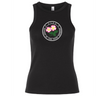 The EMB S&S Activewear Society of Iowa Rugby Referees Women’s Baby Rib Tank features a circular logo with pink and yellow flowers, green leaves, and the text “S.T.I.R.R. Society of Tenacious, Impressive, Resilient Roses of Iowa Rugby Sisters.” Made from soft baby rib fabric, this tank offers a comfortable stretch fit that’s both flattering and stylish.