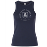 Certainly! Here’s the rewritten sentence using your product data: Navy blue women’s baby rib tank from EMB S&S Activewear featuring “New Saint Andrews RFC 1994” and a shield logo printed in white on the front.