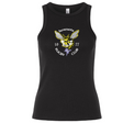 The Hornets Rugby Club 1977 Women's Baby Rib Tank by EMB S&S Activewear features a yellow hornet logo and "Hornets Rugby Club 1977" text in white, arranged in a circular design on the chest. This classic stretch-fit tank combines comfort with sporty flair for Black women.