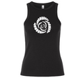 The Missoula All-Maggots Women’s Baby Rib Tank by EMB S&S Activewear features a black sleeveless, stretch-fit design with a white spiral seashell graphic centered on the chest, blending classic style and comfort in a flattering women’s baby rib tank.