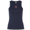 Sure! Here’s a rewritten sentence using your provided product data: The EMB S&S Activewear SF CDME Rugby Women’s Baby Rib Tank is a classic navy blue, sleeveless top designed with a comfortable stretch-fit. It features a small red and white cross-like emblem centered on the chest, with “CODE READY” displayed beneath it.