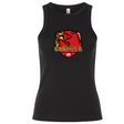 Black sleeveless stretch-fit baby rib tank top from EMB S&S Activewear, featuring a red and yellow Godzilla-themed rugby football club logo with the text “Godzilla Rugby Football Club.” Enjoy classic style with added comfort for any fan.