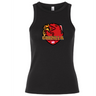 Black sleeveless stretch-fit baby rib tank top from EMB S&S Activewear, featuring a red and yellow Godzilla-themed rugby football club logo with the text “Godzilla Rugby Football Club.” Enjoy classic style with added comfort for any fan.