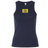 Navy blue stretch-fit Berkeley RFC Women’s Baby Rib Tank with a rectangular yellow chest patch featuring a bear icon and the text “BERKELEY RFC est. 2004.”