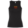 The Potomac Exiles Rugby Club Women’s Baby Rib Tank by EMB S&S Activewear is a black sleeveless, stretch-fit top featuring “Potomac Exiles Rugby” in red and yellow lettering on the chest, offering a timeless look with contemporary comfort.