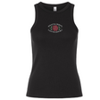The EMB S&S Activewear Santa Rosa Youth Rugby Women’s Baby Rib Tank features a classic black stretch-fit design with “Santa Rosa Youth Rugby” and a red rose graphic printed on the chest.