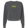 The EMB S&S Activewear Winchester Cannons Women’s Garment-Dyed Mid-Length Crewneck Sweatshirt is a dark gray, long-sleeved fleece crafted for cozy comfort, featuring a small yellow “Winchester Cannons” logo on the upper left chest.