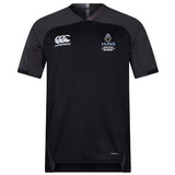 The Austin Huns Youth Rugby Vapodri Evader Jersey by EMB Canterbury is a black, moisture-wicking jersey with grey shoulders, featuring the Canterbury logo and Huns Youth Rugby crest on the chest.