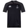 The Austin Huns Youth Rugby Vapodri Evader Jersey by EMB Canterbury is a black, moisture-wicking jersey with grey shoulders, featuring the Canterbury logo and Huns Youth Rugby crest on the chest.