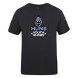 The Austin Huns Youth Rugby Club Plain Tee by WRS Canterbury is a black cotton blend shirt with a Viking helmet and beard logo above “Huns Youth Rugby” in white and light blue—ideal for team spirit and customization.