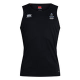 The Austin Huns Youth Rugby Club Dry Singlet by Canterbury is a sleeveless black top featuring Huns Youth Rugby logos on the chest, crafted with EMB Canterbury’s Vapodri Technology for high-performance athletic wear.