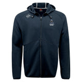 The Austin Huns Youth Rugby Tempo Vapodri Full-Zip Hoodie by EMB Canterbury features a hood, drawstrings, the Huns Rugby logo on the left chest, and moisture-wicking fabric for all-day comfort on and off the field.