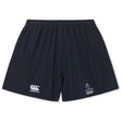 The Austin Huns Youth Rugby Yokohama Short by EMB Canterbury features a navy blue design, elastic waistband, Canterbury logo on the left leg, and Huns Rugby logo on the right leg.