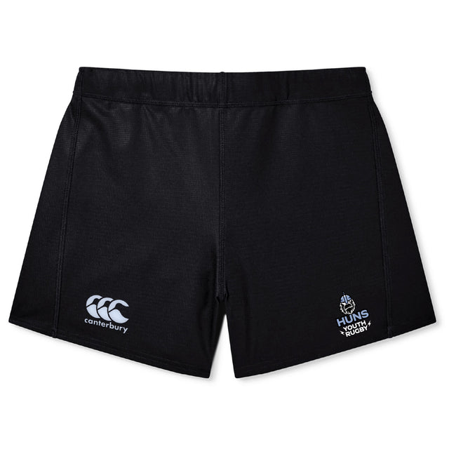 The Austin Huns Youth Rugby Women's Yokohama Short by EMB Canterbury features the Canterbury logo on the left and "Huns Youth Rugby" on the right, shown against a white background.