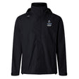 The Austin Huns Youth Rugby Elite Storm Jacket by EMB Canterbury is a black waterproof jacket featuring the "Huns Youth Rugby" logo on the left chest and a small emblem on the right shoulder.