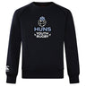 The Austin Huns Youth Rugby Club Crew Sweatshirt by WRS Canterbury is ultra soft, navy blue, with a Viking helmet and beard graphic above "Huns Youth Rugby," plus an embroidered CCC logo on the left sleeve.