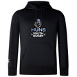 The Austin Huns Youth Rugby Club Lightweight Hoodie by WRS Canterbury is a black, custom hoodie with a kangaroo pocket, stylized wolf logo, and "Huns Youth Rugby" text on the chest.
