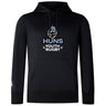 The Austin Huns Youth Rugby Club Lightweight Hoodie by WRS Canterbury is a black, custom hoodie with a kangaroo pocket, stylized wolf logo, and "Huns Youth Rugby" text on the chest.