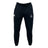 The Austin Huns Youth Rugby Leisure Sweatpant by EMB Canterbury features a black athletic design with a drawstring waist, made from recycled polyester sweatpants material and displaying white logos on both front thighs.