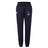 The Austin Huns Youth Rugby Women's Leisure Sweatpant by EMB Canterbury features navy organic cotton, a drawstring waist, ankle cuffs, and team logos on each thigh—perfect for women seeking rugby-inspired leisurewear.