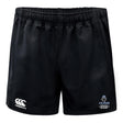 The Austin Huns Youth Rugby Professional Polyester Rugby Short by EMB Canterbury features an elastic waistband, Canterbury logo on the left leg, Huns emblem on the right, and a durable, comfortable design—ideal for every game.