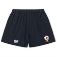 Navy blue West Potomac RFC Yokohama Shorts by EMB Canterbury with an elastic waistband, white Canterbury logo on the left leg, and a shield crest on the right—perfect for any fan of classic Canterbury rugby shorts.
