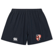 Navy blue Rye High School Rugby Yokohama shorts by EMB Canterbury with logo and "live rugby" emblem.