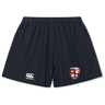 Navy blue Rye High School Rugby Yokohama shorts by EMB Canterbury with logo and "live rugby" emblem.