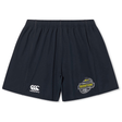 Navy blue EMB Canterbury rugby shorts with a Boston RFC Yokohama Short emblem on the left leg and a EMB Canterbury logo on the right, crafted from lightweight durable fabric.