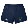 Navy blue Twin Island Rugby Women's Yokohama Short by EMB Canterbury with logo on left thigh and a "palm island resort" emblem on the right.