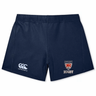 Navy blue EMB Canterbury Dwight Rugby Women's Yokohama Short with EMB Canterbury logo on the left and Dwight rugby emblem on the right, displayed on a white background.