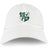 The Zionsville Rugby Club Adult Low-Profile Cotton Twill Dad Cap by EMB S&S Activewear showcases embroidered team branding with a green shield, rugby player, eagle, and "EST. 2003" on white cotton twill.
