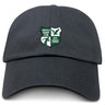 The EMB S&S Activewear Zionsville Rugby Club Adult Low-Profile Cotton Twill Dad Cap features black cotton twill with embroidered team branding and a green and white crest reading "EST. 2003" on the front.