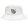 The Zionsville Rugby Club Crusher Bucket Cap by EMB S&S Activewear is a white cotton twill hat with the club logo and "Est. 2003" in green on the front, blending classic style and sun protection.