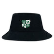 The Zionsville Rugby Club Crusher Bucket Cap by EMB S&S Activewear is a black cotton twill hat with the team logo and "EST. 2003" in green and white on the front—perfect for showing pride and sun protection.