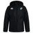 The Zionsville Rugby Club Vaposhield Stadium Jacket by EMB Canterbury is a black, hooded, full-zip jacket with padded insulation, a white Canterbury logo on the right chest, and a green and white crest on the left chest.