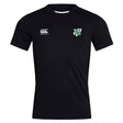 The Zionsville Rugby Club Club Dry Tee by Canterbury is a black short-sleeve jersey with a white Canterbury logo on the right chest, a green and white crest on the left, and Vapodri Technology for breathable comfort. Brand: EMB Canterbury.
