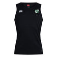 The Zionsville Rugby Club Club Dry Singlet by EMB Canterbury is a black sleeveless tank with Vapodri Technology, featuring a white Canterbury logo on the right chest and a green and white shield on the left—perfect for workouts.